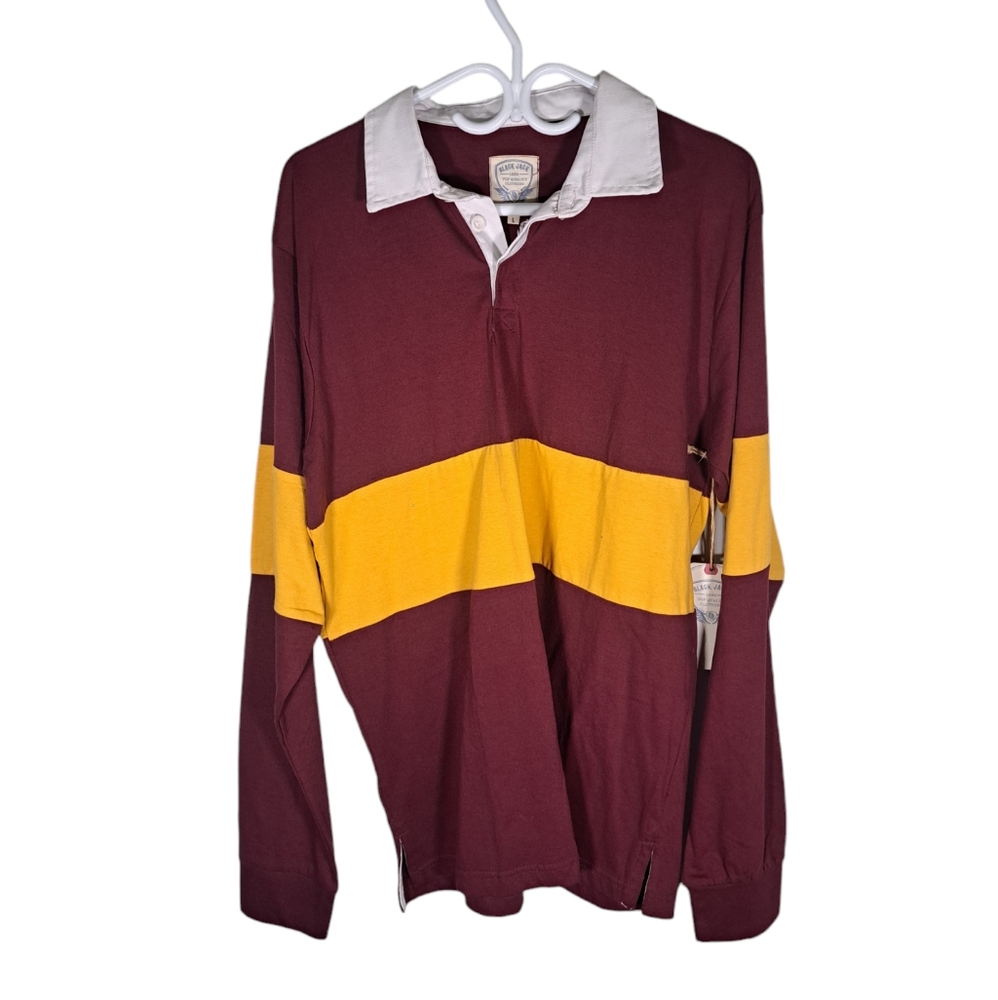 90s NWT Jack Black Red and Yellow Polo Rugby Shirt Size Large Long Sleeve